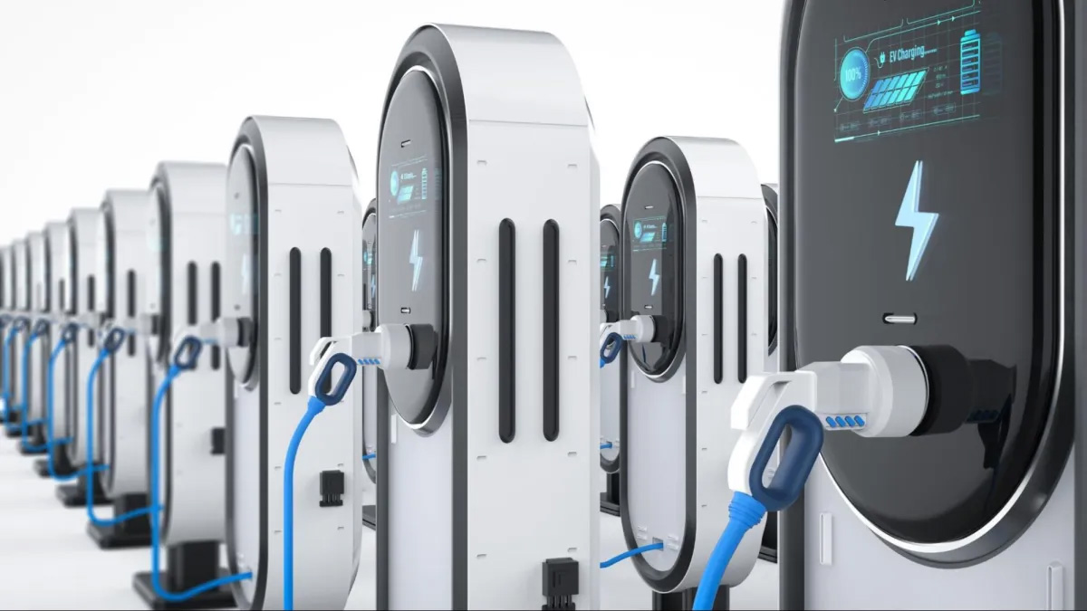 Powering-the-Future Row of electric vehicle chargers