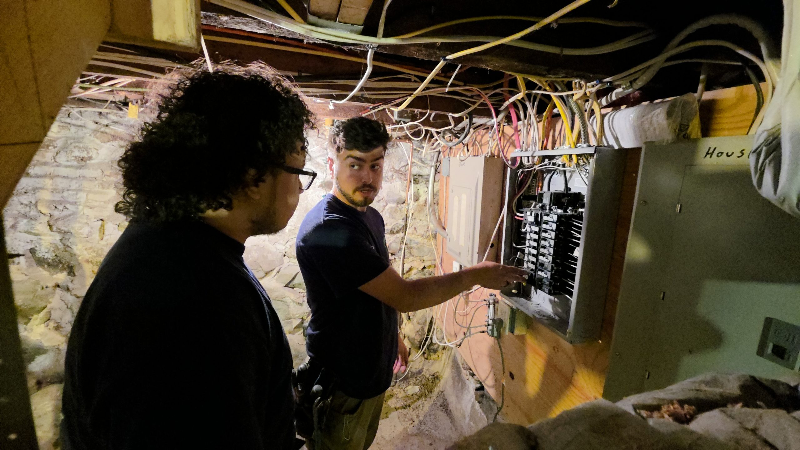 Complex electrical panel with colorful wiring